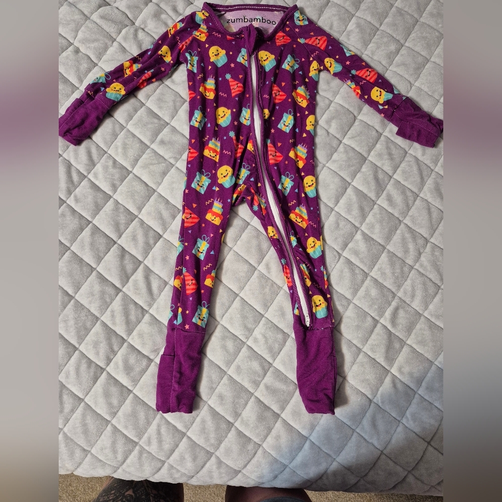 BAMBOO Purple Kids Footie with Colorful Print